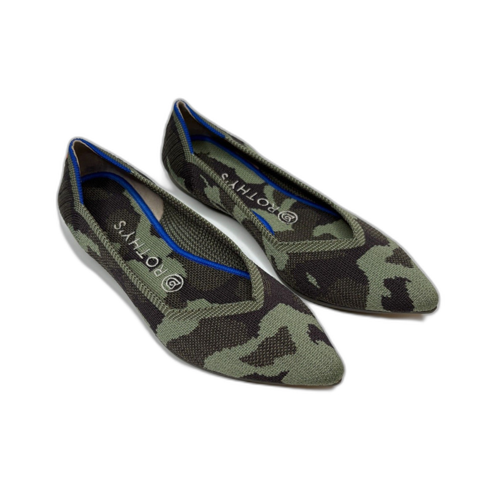ROTHY'S The Point Olive Camo Flats Washable Inserts Durable Comfy Womens Size 8